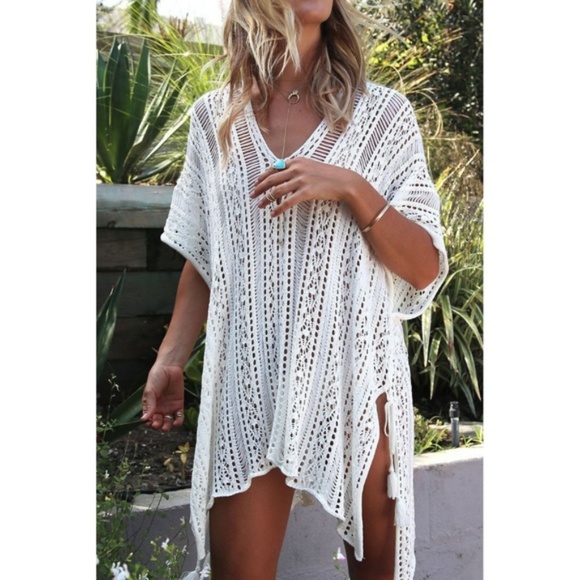 Other - Boho White Crochet Knit Tassel Swim Coverup Beach